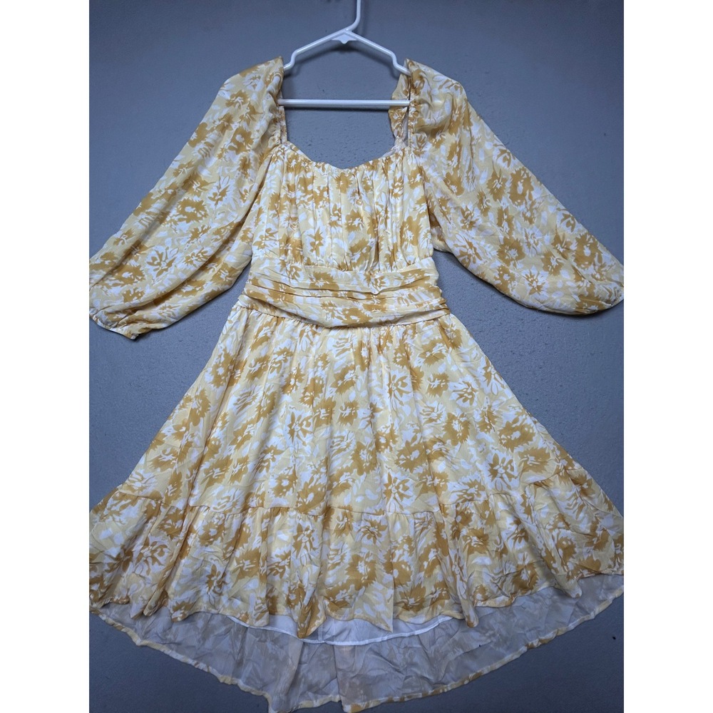 EXLURA Mini Dress Synthetic Floral Yellow White XXL Womens